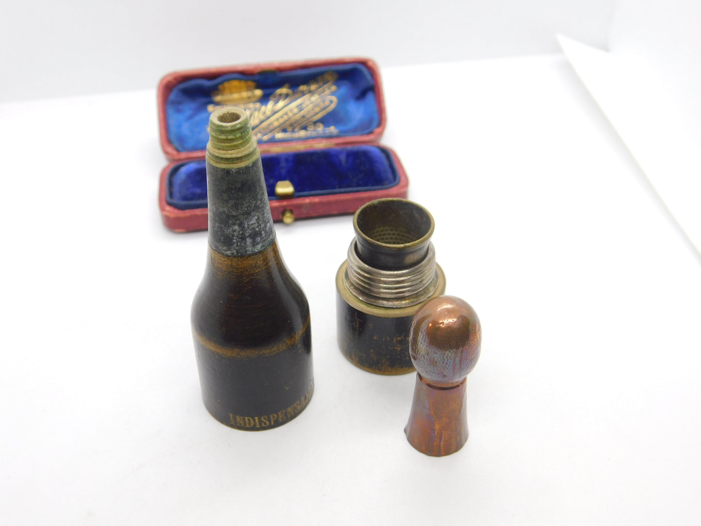 Victorian Novelty Champagne Bottle Needle Case & Thimble Holder Antique c1900