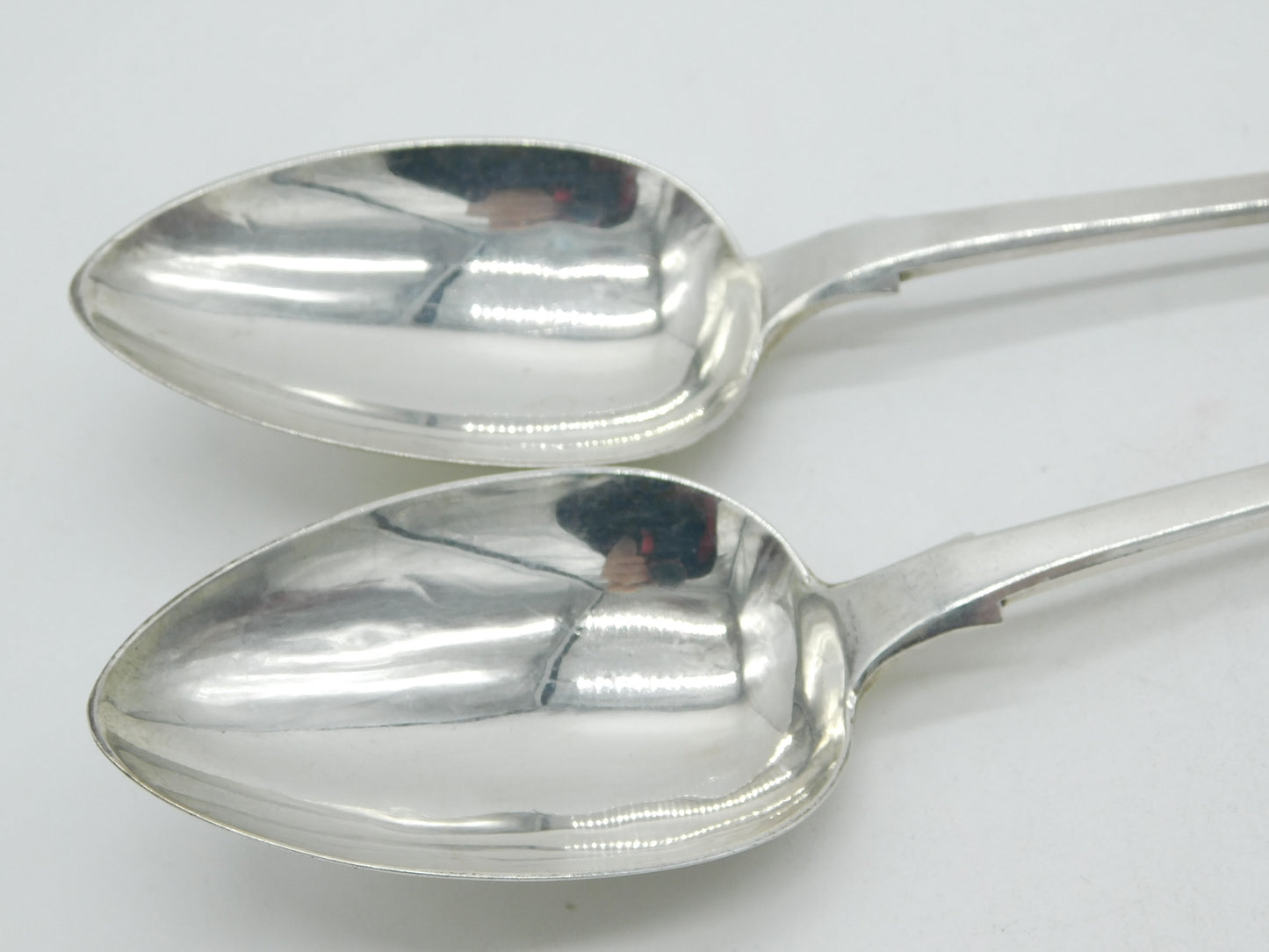 Irish Victorian Sterling Silver Fiddle Pattern Serving Spoon Pair Antique 1843 Dublin