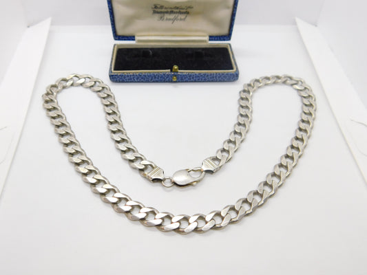 Chunky Sterling Silver Biker Style Curb Link Necklace Vintage c1970 22" Length