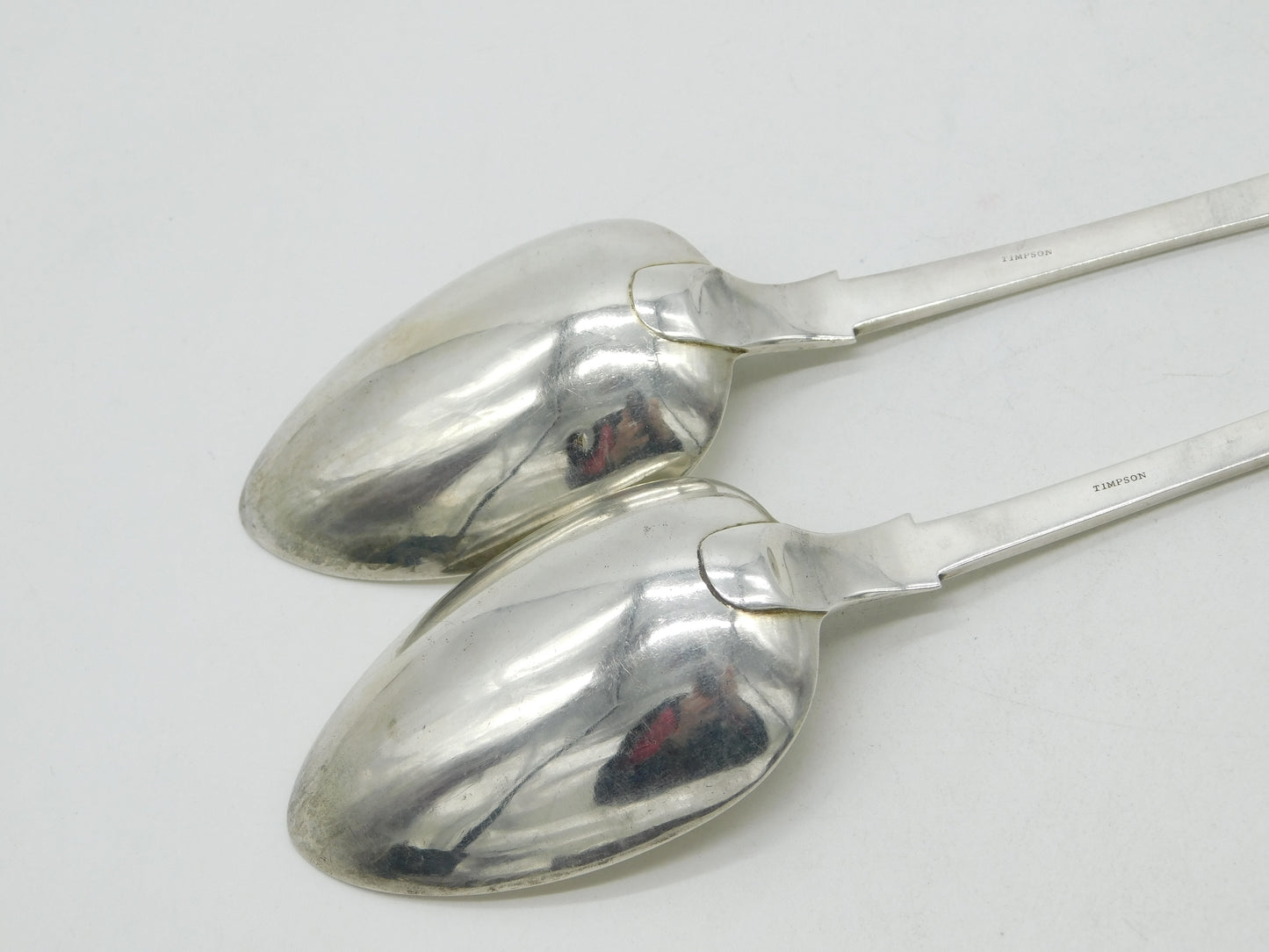 Irish Victorian Sterling Silver Fiddle Pattern Serving Spoon Pair Antique 1843 Dublin