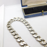 Chunky Sterling Silver Biker Style Curb Link Necklace Vintage c1970 22" Length