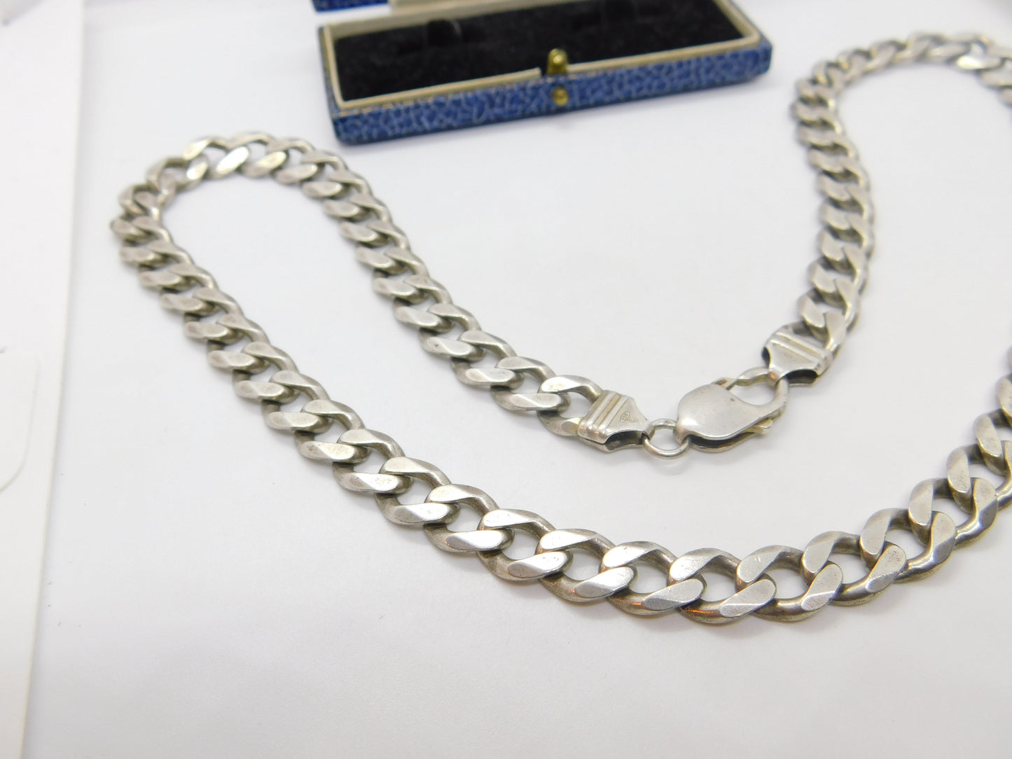 Chunky Sterling Silver Biker Style Curb Link Necklace Vintage c1970 22" Length