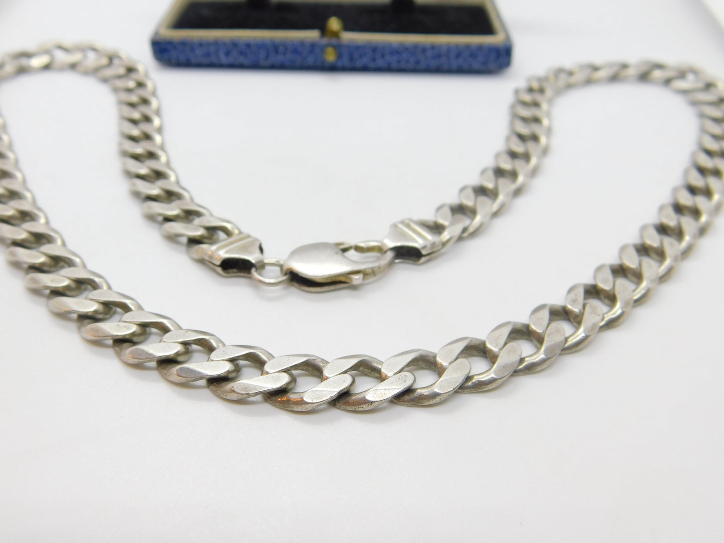 Chunky Sterling Silver Biker Style Curb Link Necklace Vintage c1970 22" Length