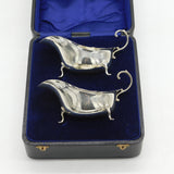 Boxed Pair of Sterling Silver Gravy or Sauce Boats Antique 1921 Chester Art Deco