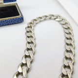 Chunky Sterling Silver Biker Style Curb Link Necklace Vintage c1970 22" Length
