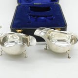 Boxed Pair of Sterling Silver Gravy or Sauce Boats Antique 1921 Chester Art Deco