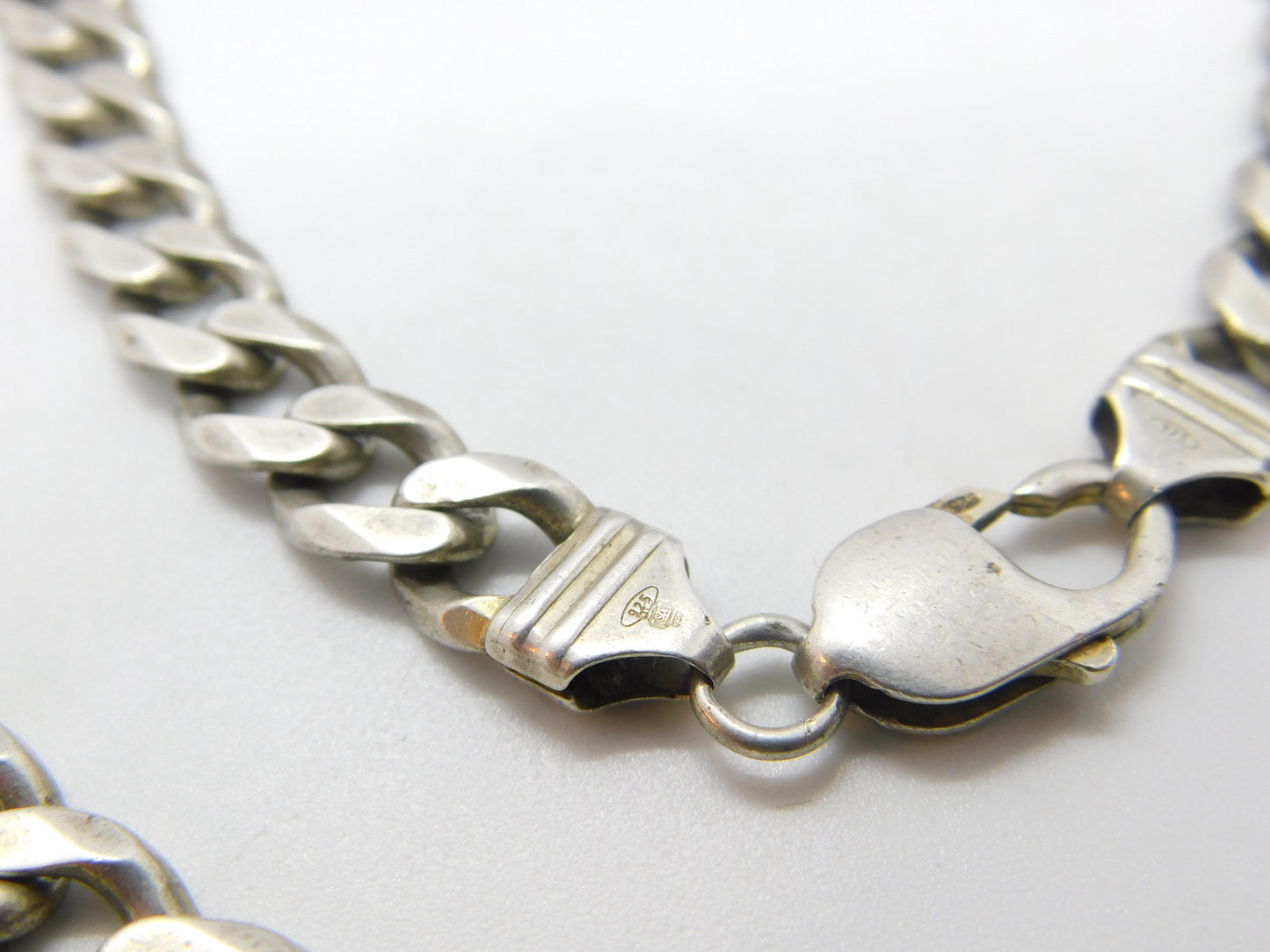 Chunky Sterling Silver Biker Style Curb Link Necklace Vintage c1970 22" Length