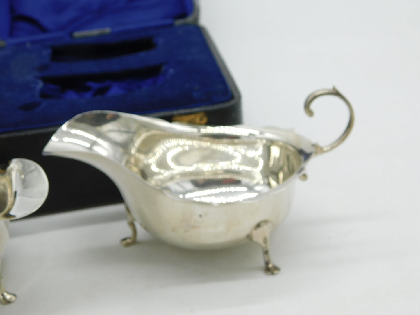 Boxed Pair of Sterling Silver Gravy or Sauce Boats Antique 1921 Chester Art Deco