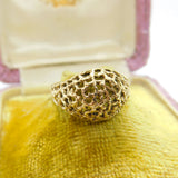 9ct Yellow Gold Textured Pattern Honeycomb Band Ring 1982 Birmingham Vintage