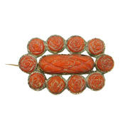 George III 9ct Rose Gold Carved Red Coral Floral Mourning Brooch Antique c1790