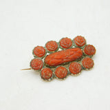 George III 9ct Rose Gold Carved Red Coral Floral Mourning Brooch Antique c1790