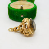 9ct Yellow Gold Floral Pattern Citrine Set Fob Pendant Vintage 1961 London