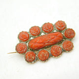 George III 9ct Rose Gold Carved Red Coral Floral Mourning Brooch Antique c1790