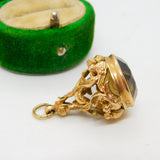 9ct Yellow Gold Floral Pattern Citrine Set Fob Pendant Vintage 1961 London