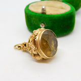 9ct Yellow Gold Floral Pattern Citrine Set Fob Pendant Vintage 1961 London