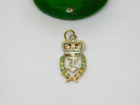 WWII 9ct Bi-Colour Gold & Enamel Royal Navy Sweetheart Pendant Antique c1940