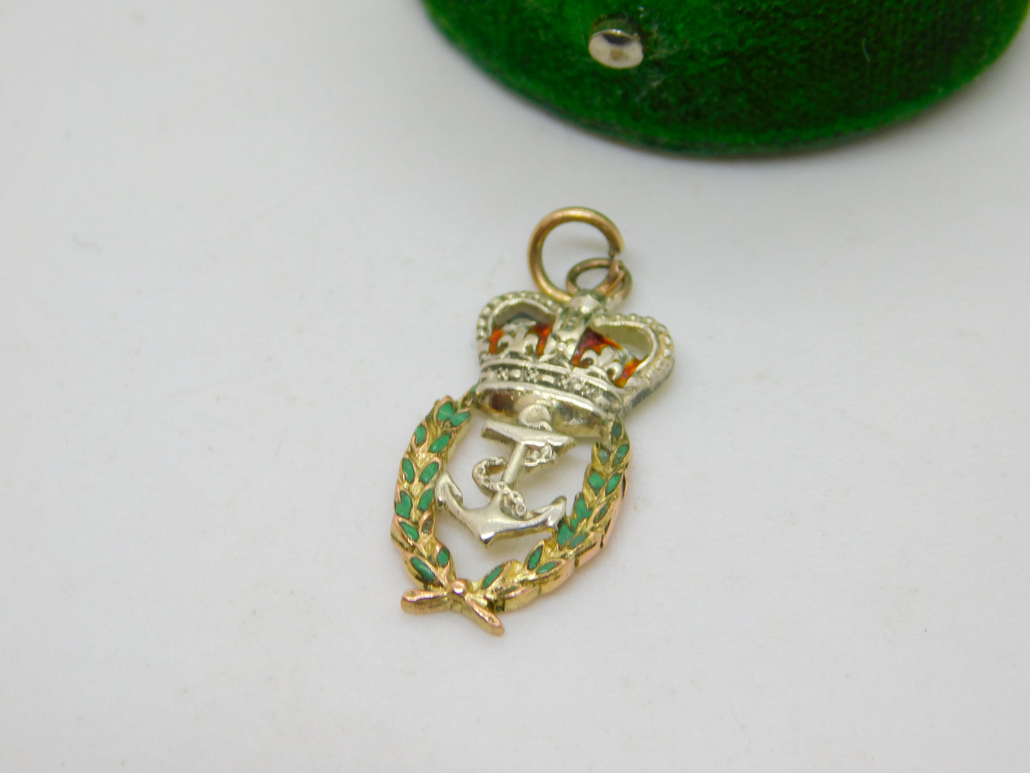 WWII 9ct Bi-Colour Gold & Enamel Royal Navy Sweetheart Pendant Antique c1940