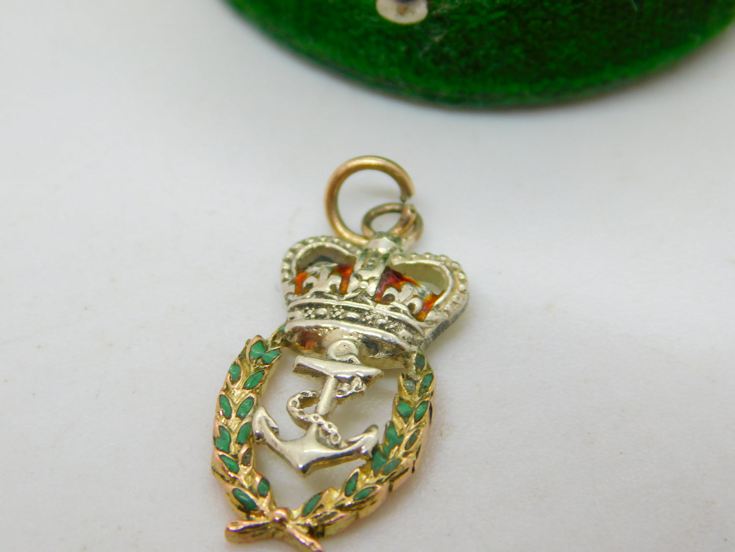 WWII 9ct Bi-Colour Gold & Enamel Royal Navy Sweetheart Pendant Antique c1940