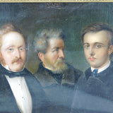 19th Century German School Oil on Canvas Triple Family Portrait Antique c1850s