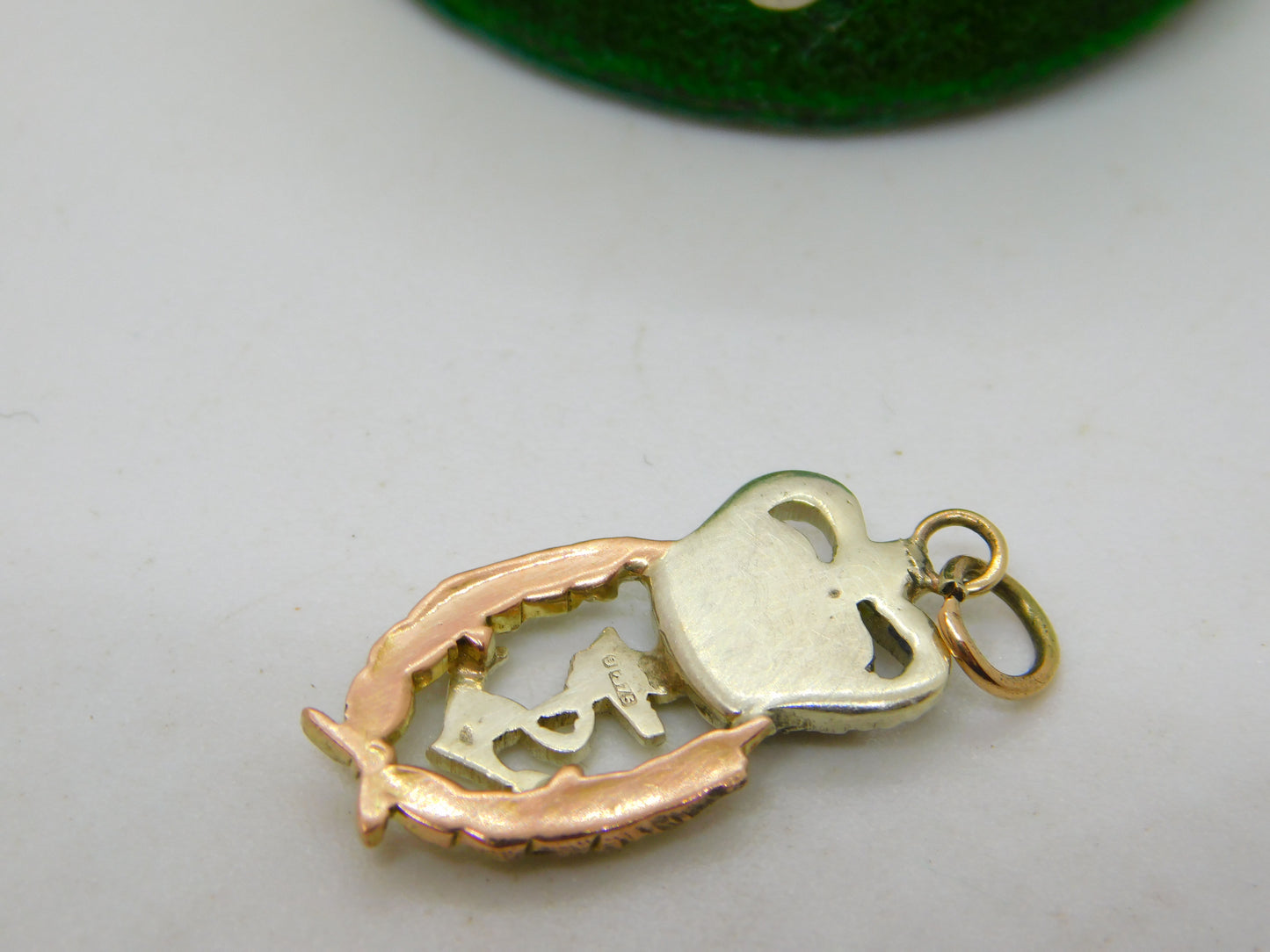 WWII 9ct Bi-Colour Gold & Enamel Royal Navy Sweetheart Pendant Antique c1940