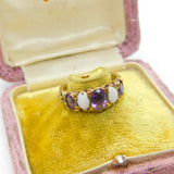9ct Yellow Gold, Cabochon Opal & Amethyst Boat Ring Vintage 1972 London