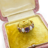 9ct Yellow Gold, Cabochon Opal & Amethyst Boat Ring Vintage 1972 London