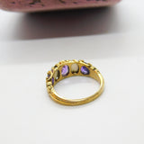 9ct Yellow Gold, Cabochon Opal & Amethyst Boat Ring Vintage 1972 London