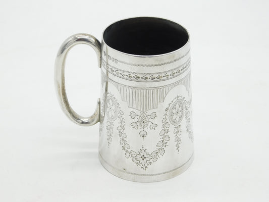 Victorian Sterling Silver Floral Pattern Christening Mug Antique 1889 London