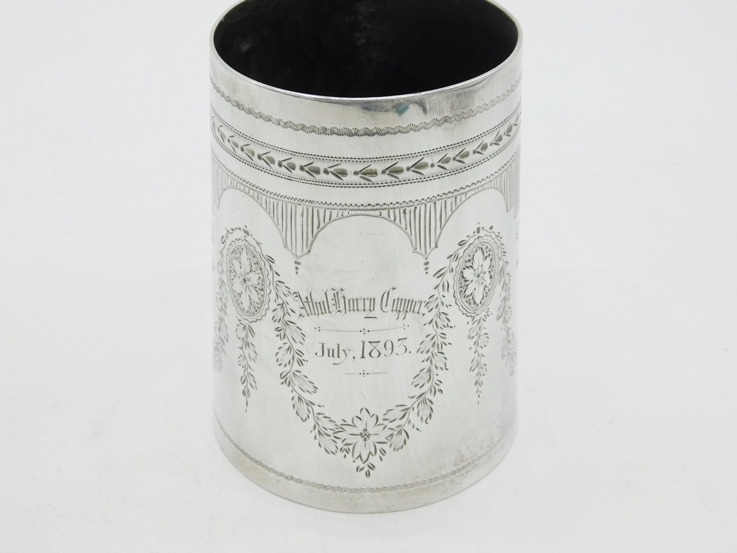 Victorian Sterling Silver Floral Pattern Christening Mug Antique 1889 London