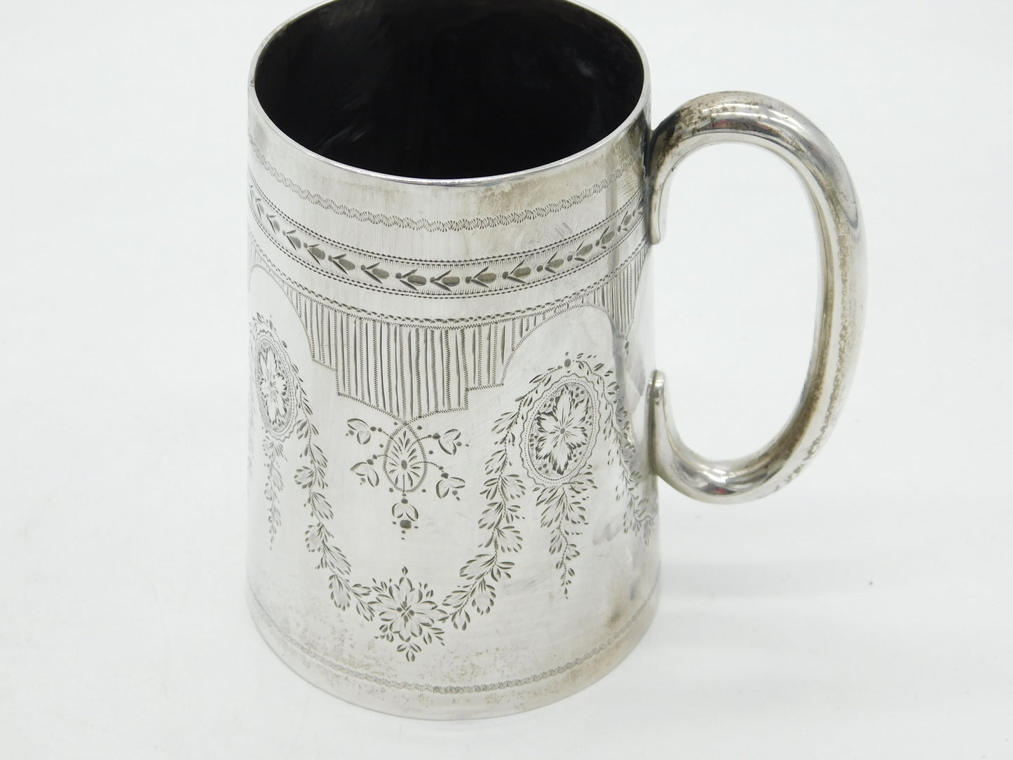 Victorian Sterling Silver Floral Pattern Christening Mug Antique 1889 London