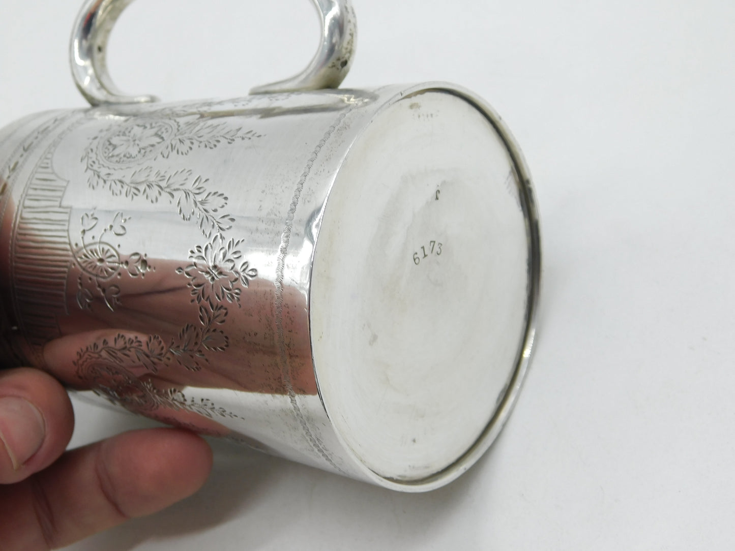 Victorian Sterling Silver Floral Pattern Christening Mug Antique 1889 London