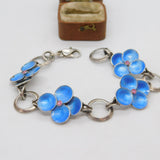 Bernard Instone Sterling Silver Blue Enamel Floral Bracelet Antique c1930 Deco