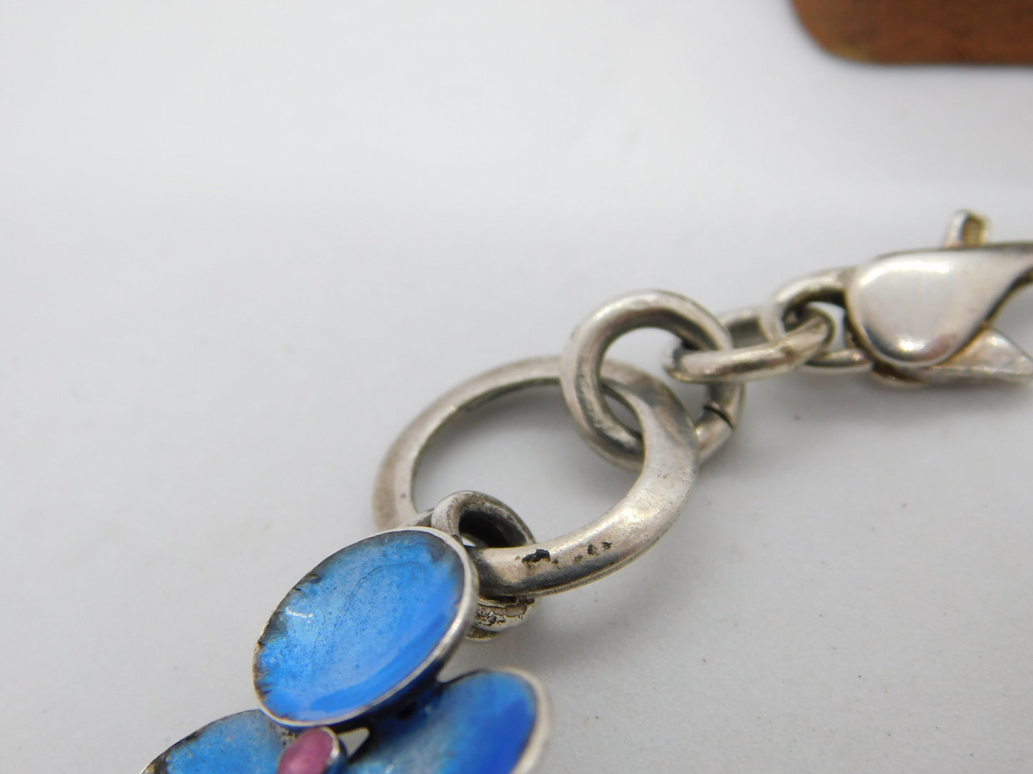 Bernard Instone Sterling Silver Blue Enamel Floral Bracelet Antique c1930 Deco