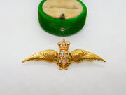 9ct Yellow Gold & Enamel RAF Wings Sweetheart Brooch Vintage 2002 Birmingham