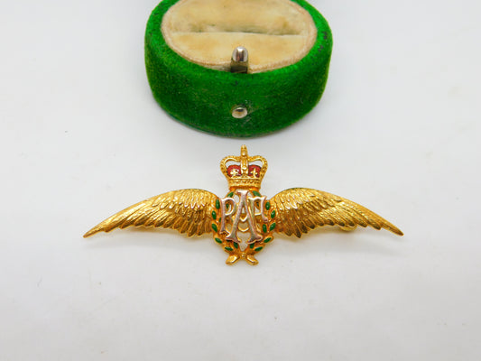 9ct Yellow Gold & Enamel RAF Wings Sweetheart Brooch Vintage 2002 Birmingham