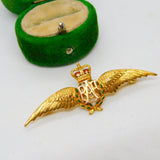9ct Yellow Gold & Enamel RAF Wings Sweetheart Brooch Vintage 2002 Birmingham