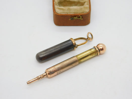 Victorian Rose Gold & Cut Steel Propelling Pencil Fob Pendant Antique c1880