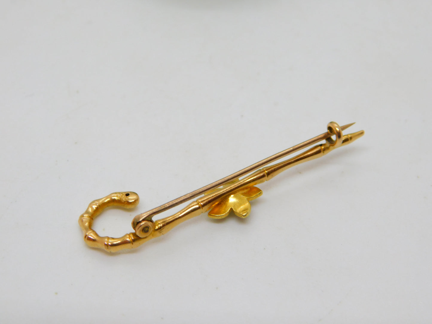 Edwardian 9ct Gold & Pearl Shepards Crook Floral Brooch Antique c1910