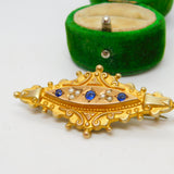 Edwardian 9ct Gold, Sapphire & Pearl Mourning Locket Brooch Antique c1910