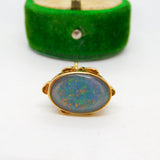 9ct Yellow Gold & Cabochon Doublet Opal Set Fob Pendant Vintage 1991 Birmingham