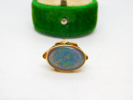 9ct Yellow Gold & Cabochon Doublet Opal Set Fob Pendant Vintage 1991 Birmingham