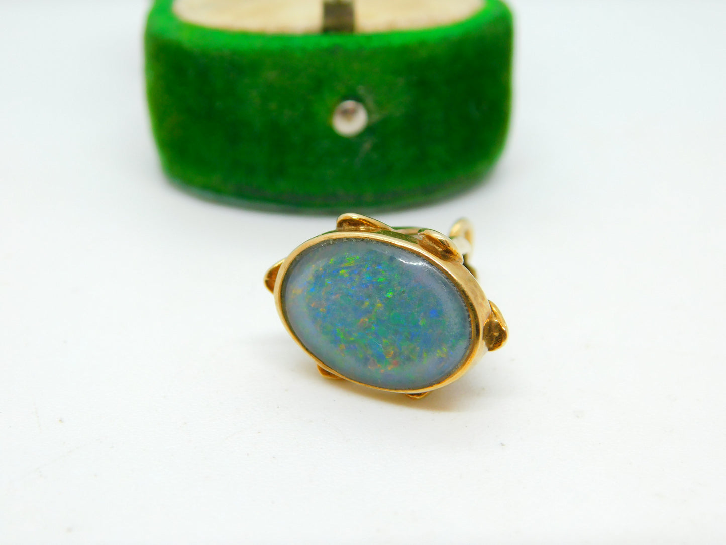 9ct Yellow Gold & Cabochon Doublet Opal Set Fob Pendant Vintage 1991 Birmingham