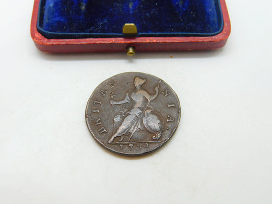 King George II Half Penny Coin 1734 Fine-Very Fine Antique Early Georgian