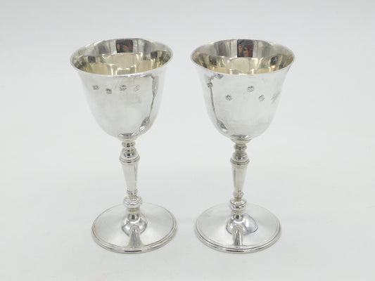 Elizabeth II Sterling Silver Wine Goblet or Chalice Pair Vintage 1975 Sheffield