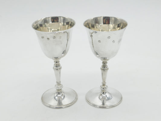 Elizabeth II Sterling Silver Wine Goblet or Chalice Pair Vintage 1975 Sheffield