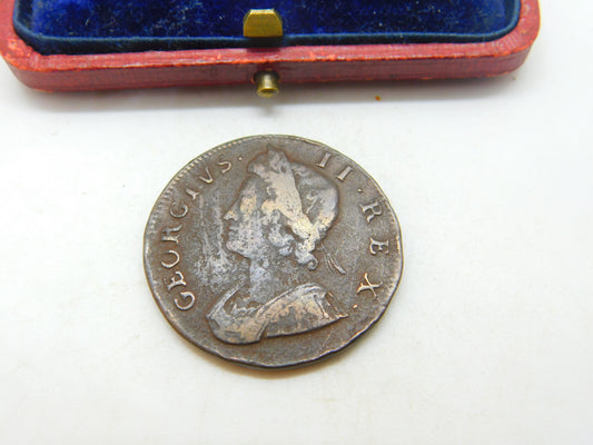 King George II Half Penny Coin 1734 Fine-Very Fine Antique Early Georgian