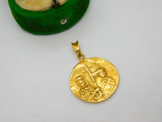 14ct Yellow Gold Ancient Byzantine Constantine Style Coin Pendant Vintage c1970