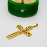 Edwardian 9ct Yellow Gold Pearl Set Floral Cross Pendant Antique c1910