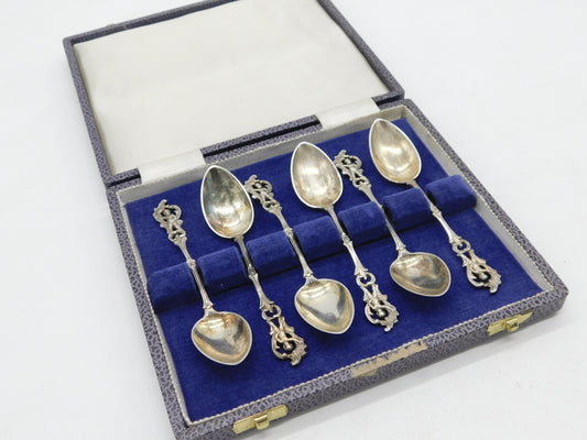 19th Century German .800 Silver Cherub Pattern Teaspoon Set Boxed Antique c1890