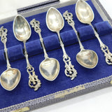 19th Century German .800 Silver Cherub Pattern Teaspoon Set Boxed Antique c1890